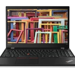 Lenovo laptop with colorful frames on screen.
