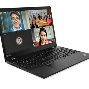 Lenovo laptop with video conference screen display.