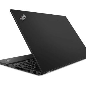 Black modern laptop, rear side view.