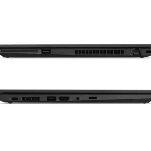 Laptop side views showing ports and cooling vents.