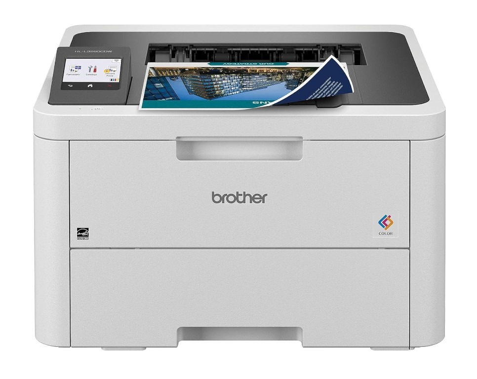 Brother color laser printer on white background.