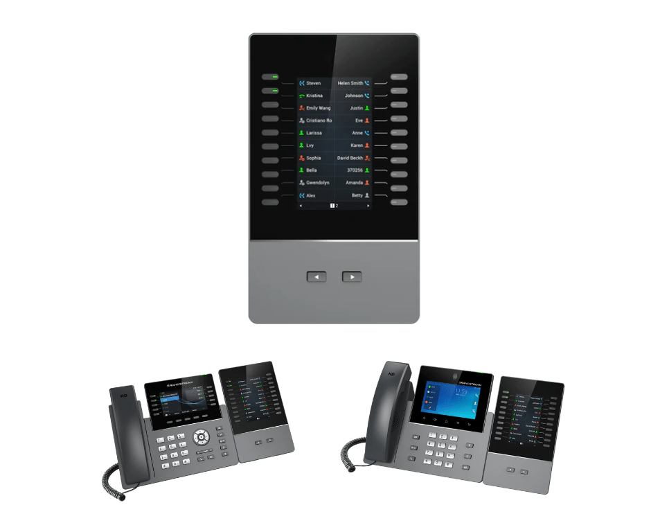 Modern VoIP business phones and central control unit
