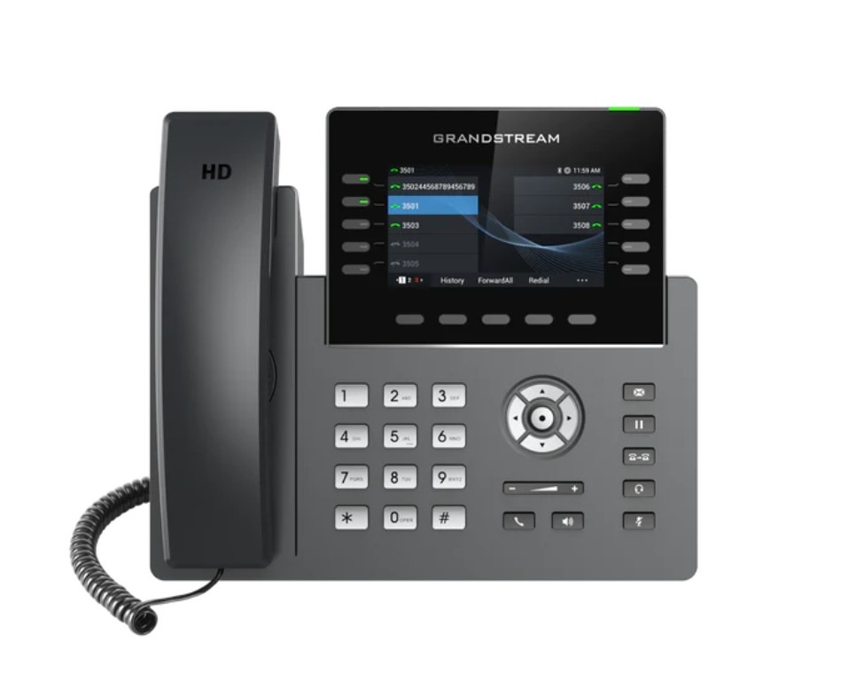 Grandstream VoIP desk phone with digital display.