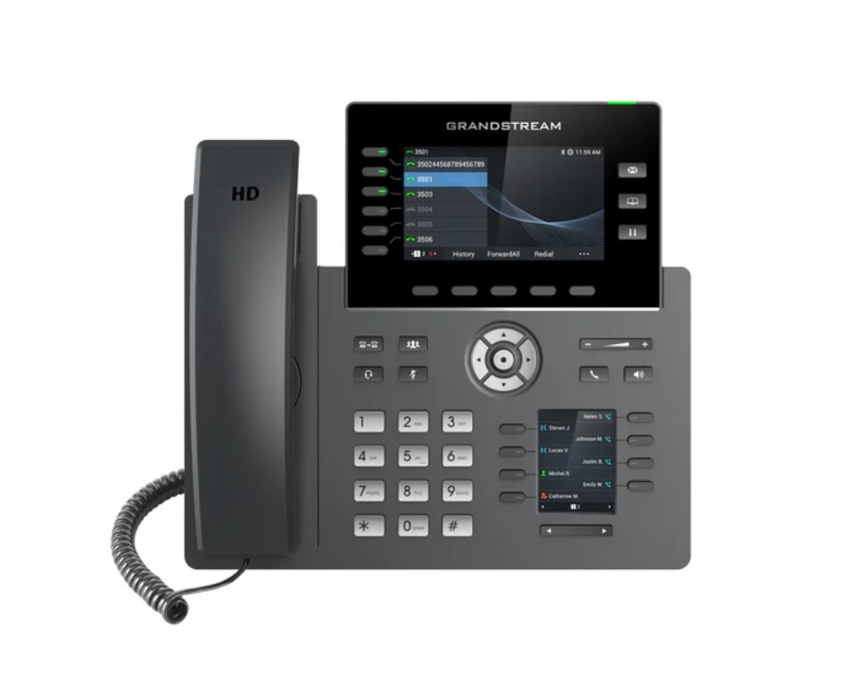 Grandstream VoIP desktop phone with HD display.