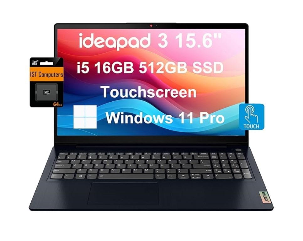 Lenovo Ideapad 3 laptop with touchscreen and Windows 11 Pro.