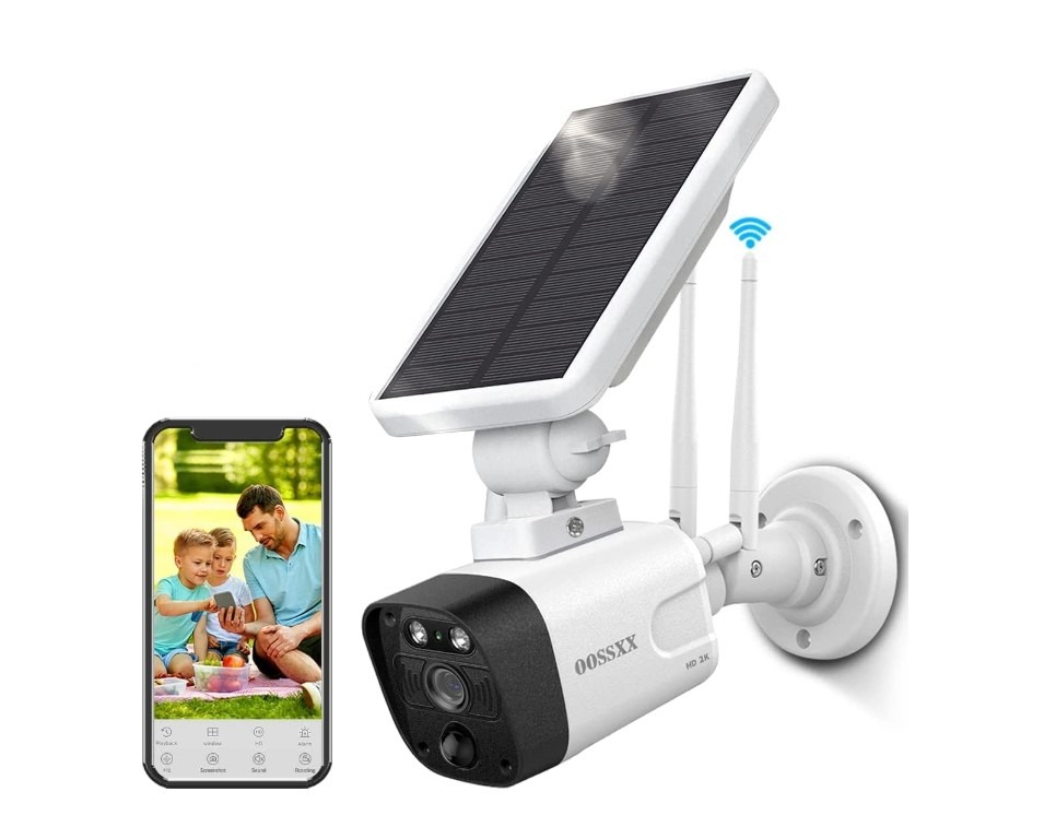 Solar-powered wireless security camera with smartphone app.