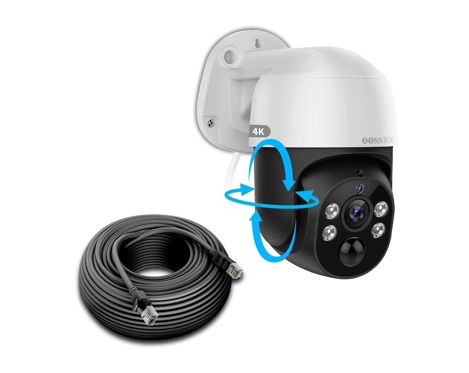 4K security camera with Ethernet cable.