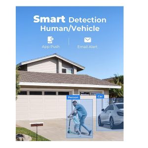 Home security system detecting person and car.