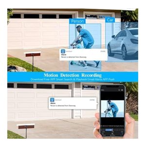 Security camera app detects person near garage door.