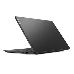 Black modern laptop side view isolated on white.