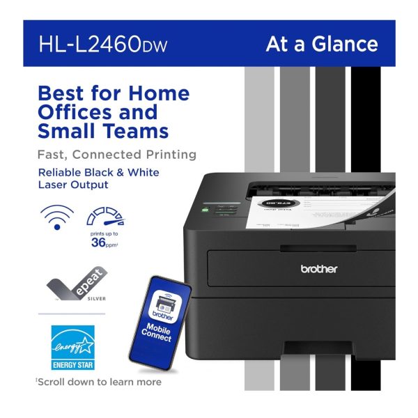 Brother HL-L2460DW laser printer advertisement.