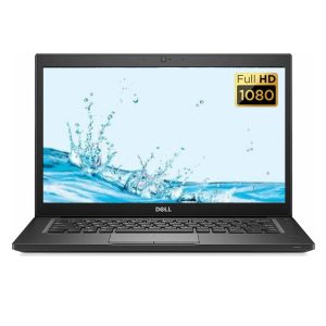 Dell laptop with Full HD 1080p screen displaying water splash.