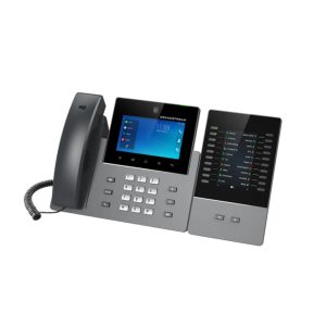 Modern VoIP business telephone with touchscreen display.