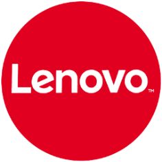 Lenovo brand logo on red background.