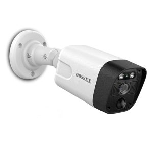 Wall-mounted security camera isolated on white.